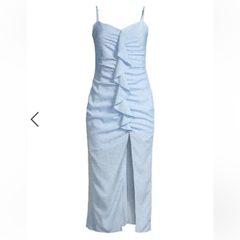 LIKELY Sallie Printed Draped Ruffle Dress In Blue Bell